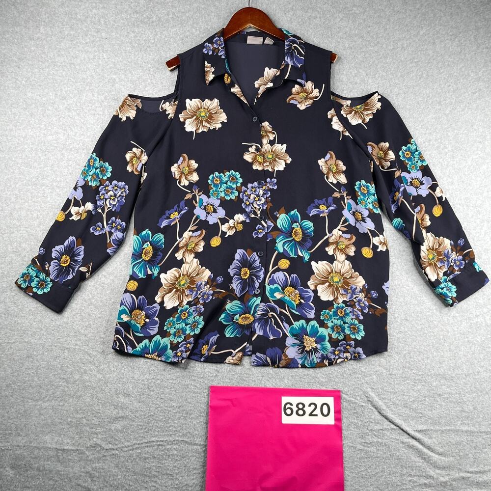 Chicos Womens Long Sleeve Button Down Shirt Size 3 Colorful Floral XL US16